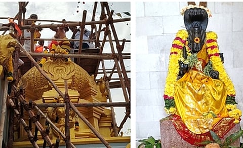 பால்வழி கங்கையம்மன் கோயிலில் நடைபெற்ற கும்பாபிஷேகம். பிரதிஷ்டை செய்யப்பட்ட மூலவா் அம்மன்.