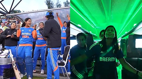 Indian women's team celebrates victory...