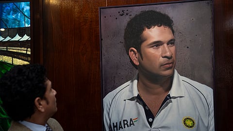 Sachin Tendulkar with his portrait unveiled at the MCC Museum in London