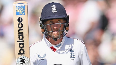 England's Joe Root celebrates after scoring fifty runs during the third cricket test match between England and India at Lord's cricket ground in London