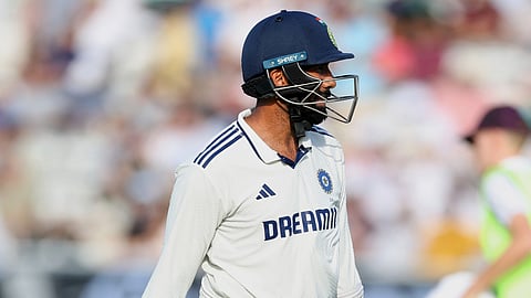India's Jasprit Bumrah walks off the field after losing his wicket during the third cricket test match