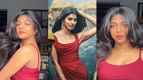 Pooja Hegde in the middle. Amala Shaji on either side.