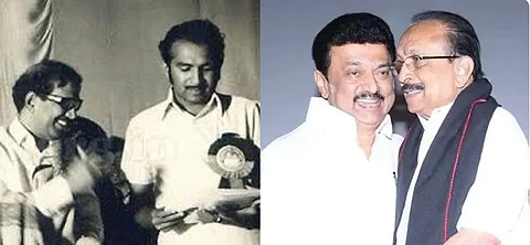 முன்னாள் முதல்வருடன் கருணாநிதியுடன் வைகோ, முதல்வர் முக.ஸ்டாலினுடன் மதிமுக பொதுச்செயலாளர் வைகோ.