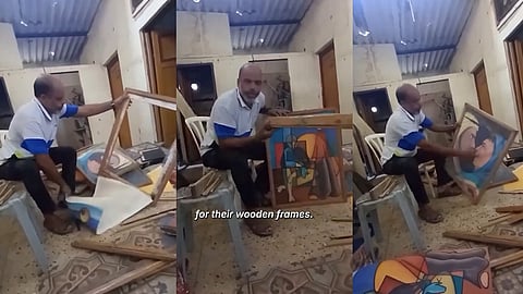 Palestinian artist who tears up paintings for food.
