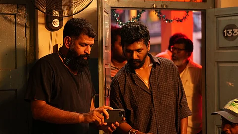 Lokesh Kanagaraj with cinematographer Kris during a shoot for Coolie.