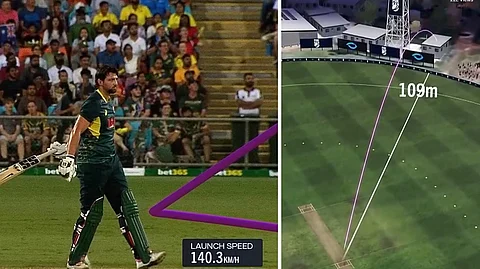 Tim David hits a six from 109 metres.
