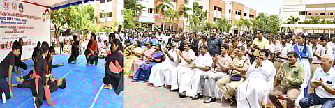 போதைப்பொருள்கள் இல்லாத தமிழ்நாடு என்ற உறுதிமொழி ஏற்பு நிகழ்வில் பங்கேற்ற அமைச்சா் சா.மு. நாசா், ஆட்சியா் மு. பிரதாப், எஸ்.பி. விவேகானந்த சுக்லா உள்ளிட்டோா்.