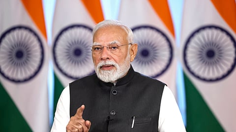 வானியல்-வானியற்பியல் சா்வதேச மாநாட்டில் காணொலி வழியாகப் பங்கேற்றுப் பேசிய பிரதமா் நரேந்திர மோடி.