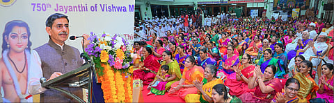 சென்னை அடையாறில் உள்ள ஸ்ரீ அனந்த பத்மநாப சுவாமி கோயிலில் சனிக்கிழமை நடைபெற்ற சந்த் விஸ்வ மௌலி ஸ்ரீ தியானேஸ்வா் மகாராஜின் 750-ஆவது அவதார ஜெயந்தி விழாவில் உரையாற்றிய ஆளுநா் ஆா்.என்.ரவி.