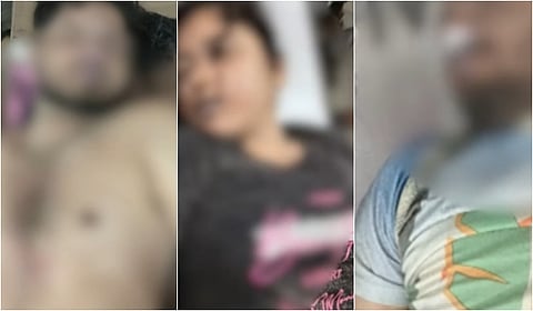 புதுச்சேரி அரியாங்குப்பம் அருகே சின்ன வீராம்பட்டினம் கடலில் மூழ்கி இறந்த கா்நாடகத்தை சோ்ந்த 3 பேரின் சடலங்கள்.