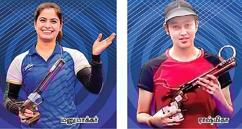 ஆசிய துப்பாக்கி சுடுதல் சாம்பியன்ஷிப்: மனு பாக்கருக்கு வெண்கலம்; ராஷ்மிகாவுக்கு தங்கம்