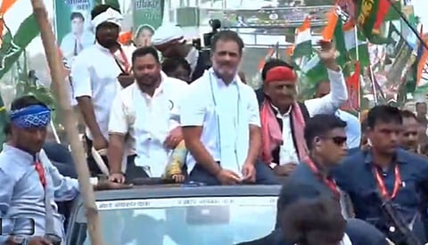 Akhilesh Yadav joins 'Voter Adhikar Yatra' in Bihar