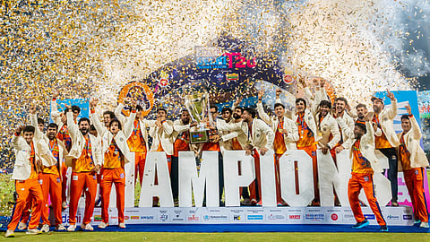 West Delhi Lions team with the DPL trophy...