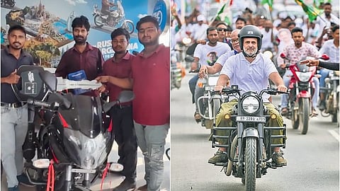 புதிய பைக்குடன் சுபம் மற்றும் வாக்குரிமைப் பேரணியில் ராகுல்.