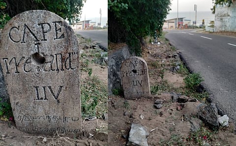 A milestone written in Tamil during the British era in Kanyakumari