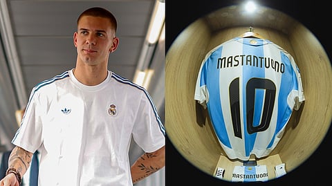 Mastantuono in real madrid, argentina jersey.
