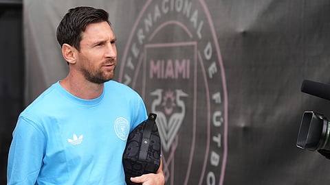 Inter Miami forward Lionel Messi arrives for an MLS soccer match against the Seattle Sounders.