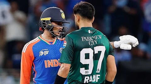 India's Abhishek Sharma gets into a heated moment with Pakistan's Haris Rauf during their 'Super Fours' match in the 2025 Asia Cup