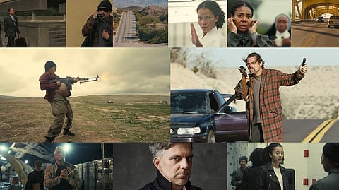 Scenes from the movie One Battle After Another.