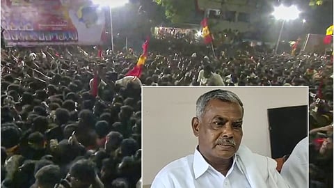 விஜய் பிரசாரத்தில் கூடிய கூட்டம், உள்படம்: பெ. சண்முகம்