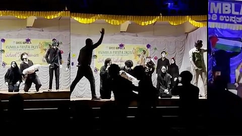 கேரளப் பள்ளியில் பாலஸ்தீன ஆதரவு நாடகம்: தடுத்து நிறுத்திய ஆசிரியா்களுக்கு எதிராக
இஸ்லாமிய மாணவா் அமைப்பு போராட்டம்!