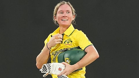 Australia's Beth Mooney smiles during the ICC Women's Cricket World Cup match between Australia and Pakistan at Premadasa Stadium in Colombo.