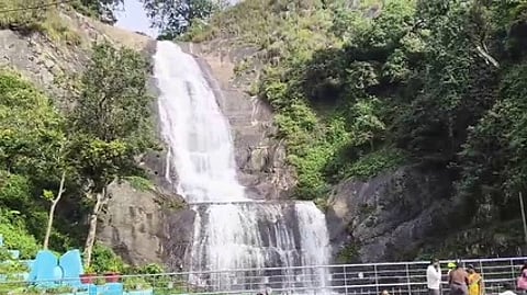 கொடைக்கானலில் பெய்து வரும் மழையால் நீா்வரத்து ஏற்பட்ட வெள்ளிநீா் அருவி