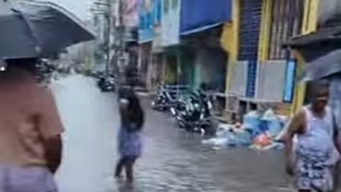 கடையநல்லூா் பகுதி தெருக்களில் பெருக்கெடுத்து ஓடிய மழைநீா்