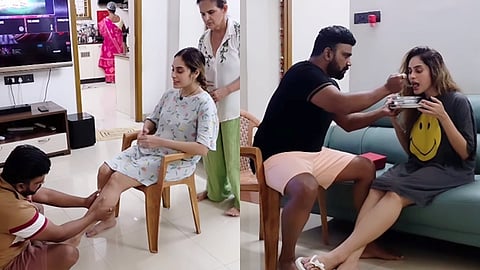 ஸ்ருதிகாவை கவனித்துக்கொள்ளும் கணவர் அர்ஜுன்