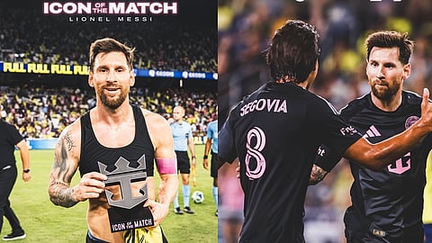 Messi with the Man of the Match award, Segovia - Messi.