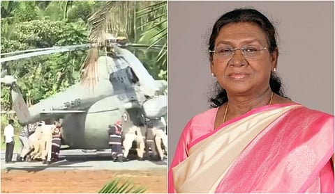 ஹெலிபேட் கான்கிரீட்டில் சிக்கிய குடியரசுத் தலைவர் ஹெலிகாப்டர்