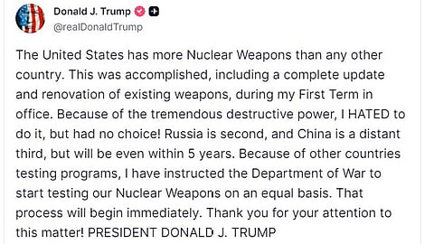 33 ஆண்டுகளுக்குப் பிறகு! அமெரிக்காவில் மீண்டும் அணு ஆயுத சோதனைக்கு டிரம்ப் உத்தரவு?