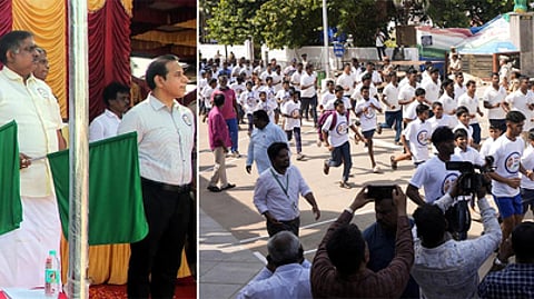 சா்தாா் வல்லப பாய் படேலின் பிறந்த நாளையொட்டி, புதுச்சேரி கடற்கரை சாலையில் வெள்ளிக்கிழமை  தேசிய ஒற்றுமை தின ஓட்டத்தைத் தொடங்கி வைத்த  துணைநிலை ஆளுநா் கே.கைலாஷ்நாதன், முதல்வா் என்.ரங்கசாமி, சட்டப்பேரவைத் தலைவா் ஆா்.செல்வம், அமைச்சா் ஆ.நமச்சிவாயம்  உள்ளிட்டோா்.