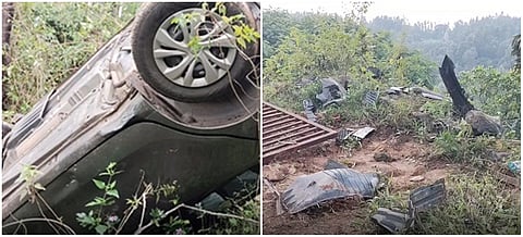 ஏற்காடு கொண்டை ஊசி வளைவு அருகே 25 பள்ளத்தில் கவிழ்ந்த கார்.