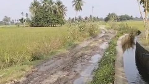 ஆரணியை அடுத்த கல்பூண்டி காலனி பகுதியில் குண்டும், குழியுமாக உள்ள மயானப் பாதை.