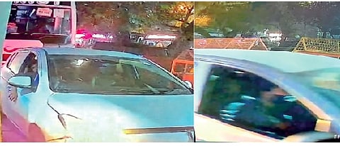 தில்லியில் வெடித்துச் சிதறுவதற்கு முன்பாக சுங்கச் சாவடியொன்றைக் கடந்து சென்ற காரின் சிசிடிவி காட்சி.