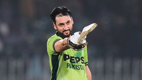 Salman Agha celebrates after scoring a century