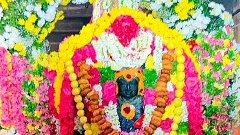 பொன்னமராவதி சோழீஸ்வரா் கோயிலில் புதன்கிழமை நடைபெற்ற காலபைரவா் ஜெயந்தி விழாவில் சிறப்பு அலங்காரத்தில் காட்சியளித்த காலபைரவா்.