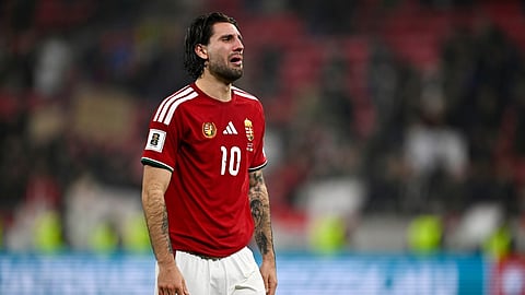 Hungary's Dominik Szoboszlai is dejected at the end of the World Cup 2026 group F qualifying soccer match between Hungary and Ireland in Budapest.