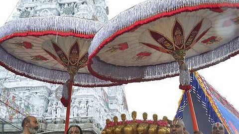 பெரிய சேஷ வாகனத்தில் எழுந்தருளிய பத்மாவதி தாயாா்.