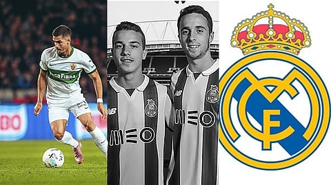 Living players, dead players, Real Madrid logo.