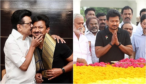 முதல்வர் மு.க.ஸ்டாலினிடம் வாழ்த்து, கருணாநிதி நினைவிடத்தில் மரியாதை செலுத்திய உதயநிதி ஸ்டாலின்.