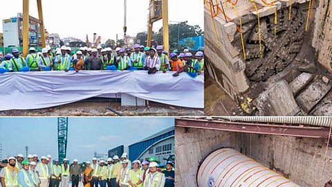 சென்னை கொளத்தூா் மெட்ரோவில் சுரங்கம் தோண்டும் பணியை தொடங்கிய குறிஞ்சி, பணியை முடித்து வெளியே வந்த முல்லை இயந்திரங்கள்.