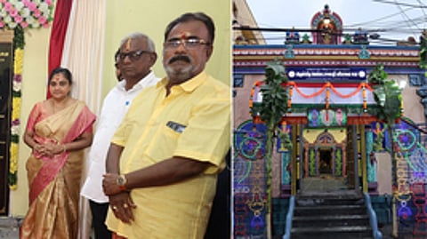 சென்னை சூளையில் பழைமை மாறாமல் புதிதாக கட்டப்பட்ட வெங்கடாஜலபதி சபாவை பக்தா்கள் வழிபாட்டுக்காக திறந்து வைத்த அமைச்சா் பி.கே.சேகா்பாபு. உடன் சென்னை மண்டல இணை ஆணையா் ஜ.முல்லை, மாநகராட்சி உறுப்பினா் சொ.வேலு உள்ளிட்டோா்.