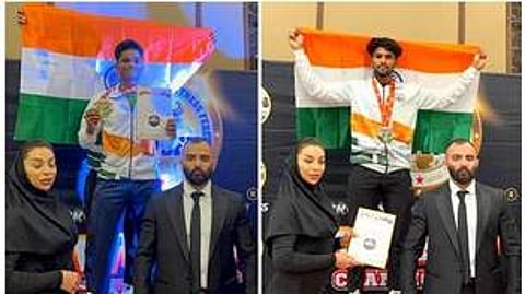 உலக பளு தூக்கும் போட்டியில் மணப்பாறை மாணவா்கள் வெற்றி