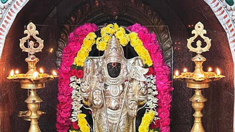 காரைக்கால் ஸ்ரீ அண்ணாமலையாா் கோயிலில் வெள்ளி அங்கியில் அருள்பாலித்த ஸ்ரீ பாலமுருக தண்டாயுதபாணி.