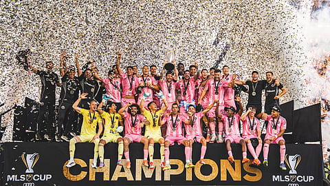 Inter Miami teammates with the MLS Cup.