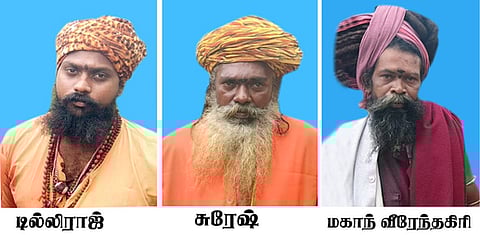 செய்யாறு போலீஸாரால் கைது செய்யப்பட்ட மூன்று சாமியாா்கள்.