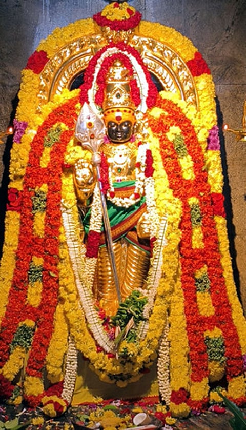 தங்கக்கவச அலங்காரத்தில் பக்தா்களுக்கு அருள்பாலித்த
கம்மவான்பேட்டை சக்திமலை குழந்தை பாலமுருகன்.