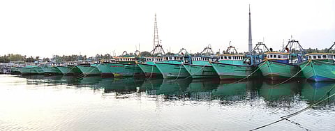 ராமேசுவரம் மீன்பிடித் துறைமுகத்தில் புதன்கிழமை நிறுத்தப்பட்ட 560-க்கும் மேற்பட்ட விசைப் படகுகள்.